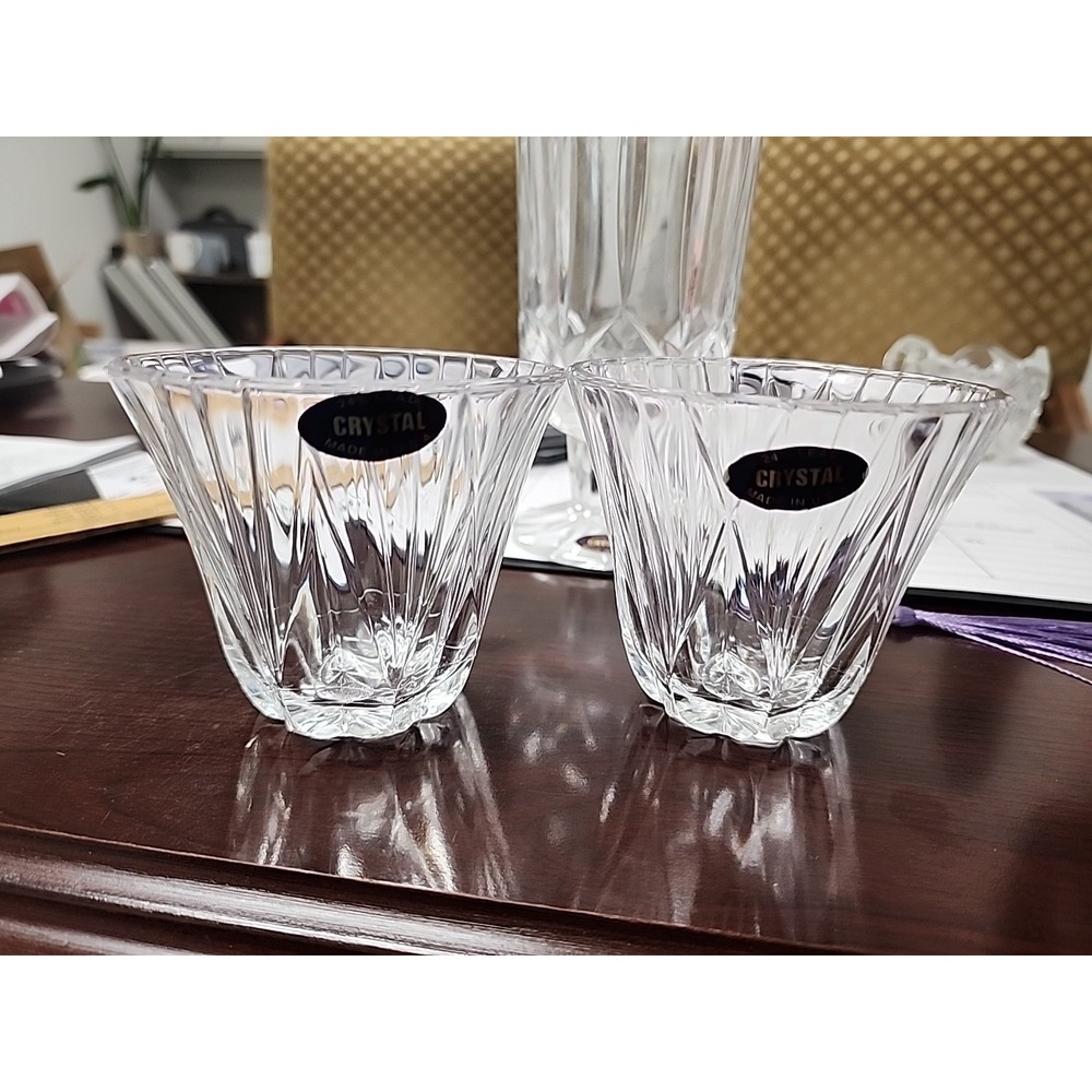 Set Of 2 DePlomb USA 24%‎ Lead Crystal 3" Fluted Votive Candle Cup Glass -